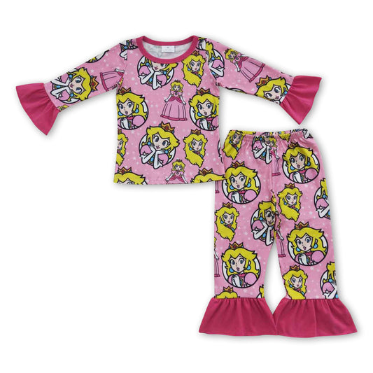 Pink long sleeves princess game girls pajamas
