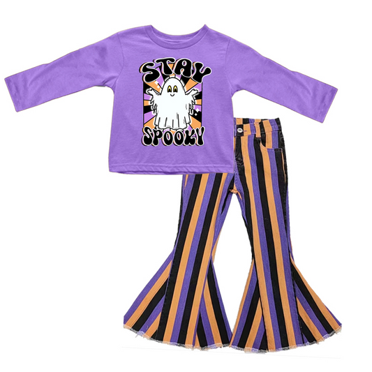 Stay spooky purple top stripe jeans girls Halloween clothes