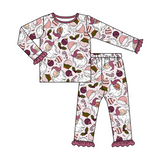 Long sleeves santa candy cane girls Christmas pajamas