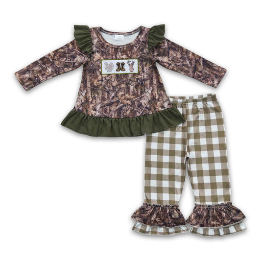Camo long sleeves deer boots kids girls outfits