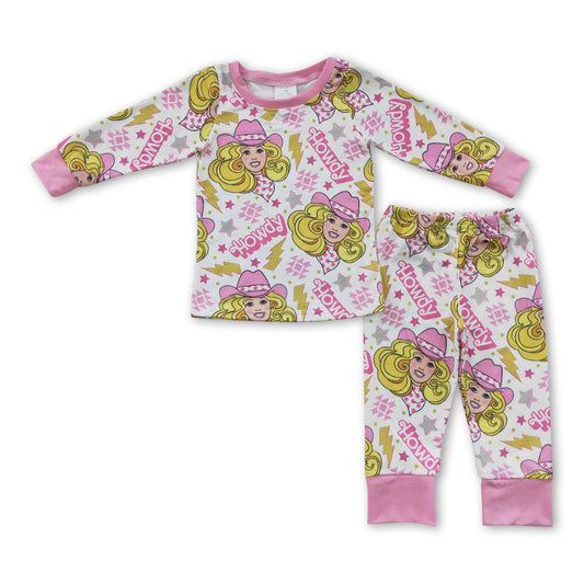 Howdy pink long sleeves party girls pajamas