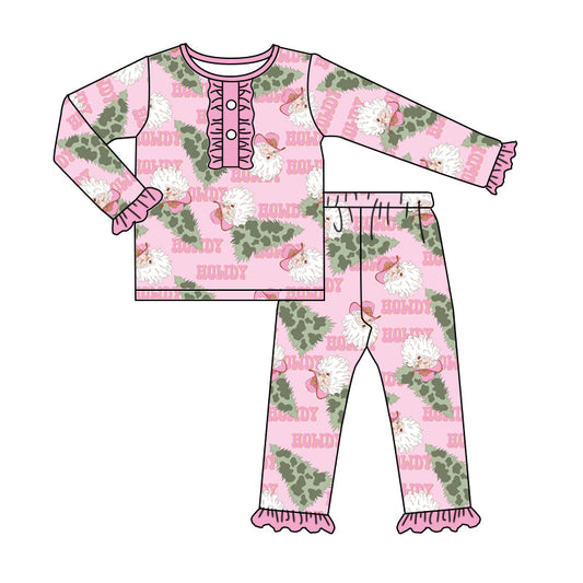 Pink Howdy santa Christmas tree girls pajamas