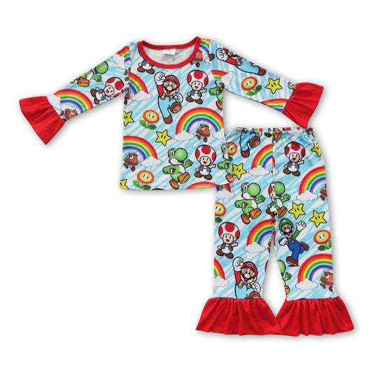 Rainbow long sleeves game girls pajamas