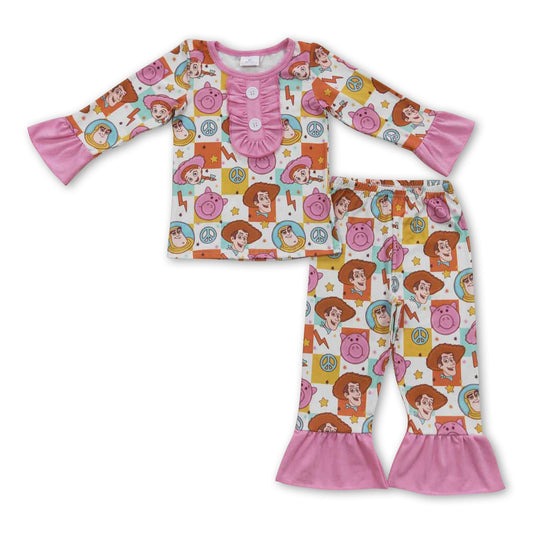 Long sleeves pig toy patchwork girls pajamas