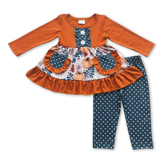 Floral pumpkin pockets tunic leggings girls fall clothes