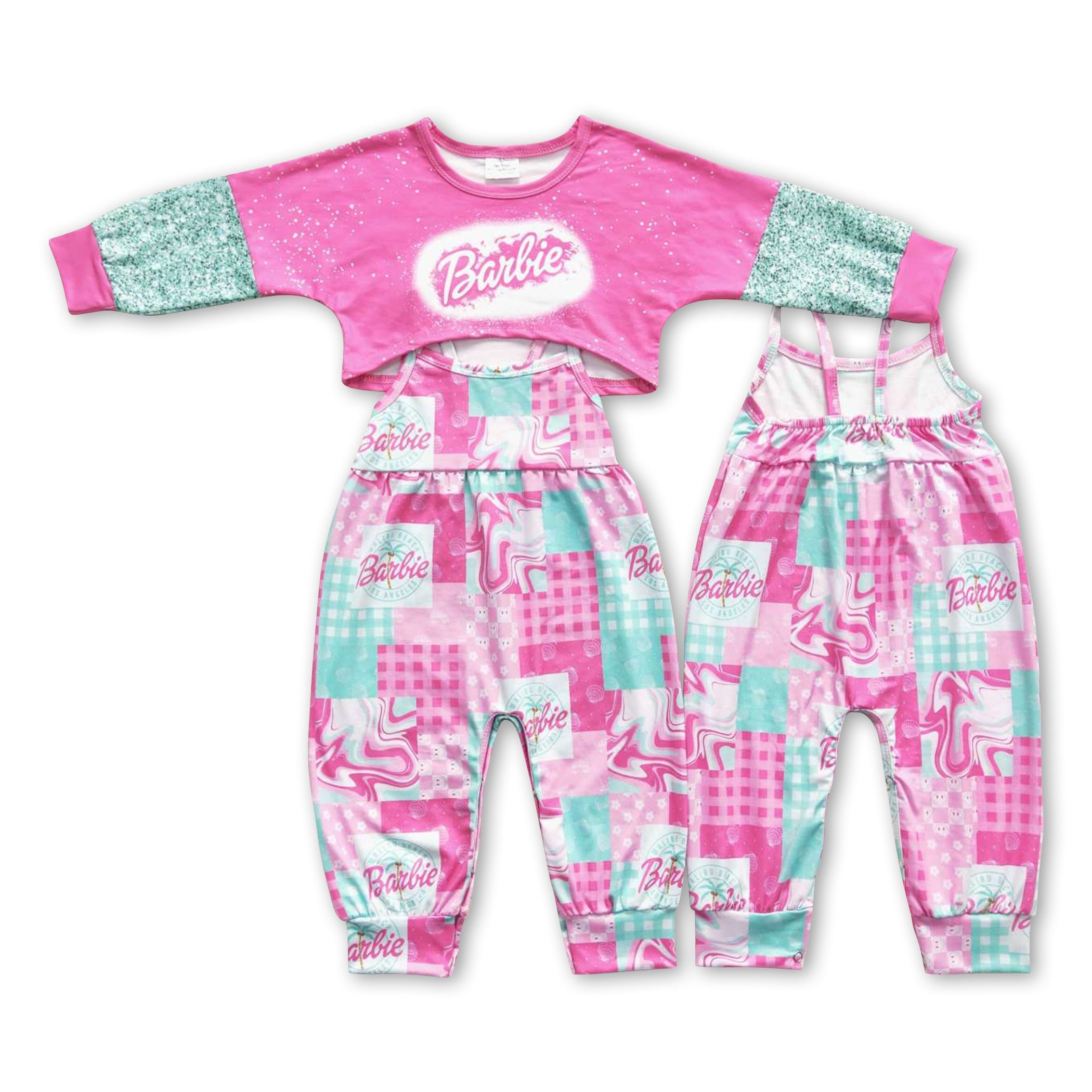 Girls Tangerine & Pink Retro Floral Jumpsuit with Pockets main image 1