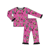 Hot pink bull skull cactus western girls pajamas