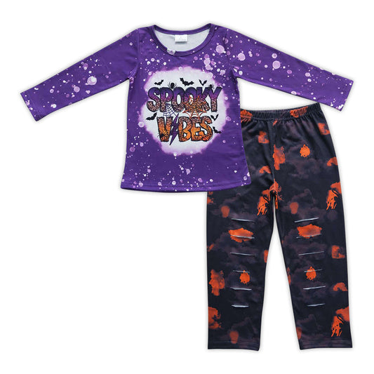 Purple spooky vibes shirt hole leggings girls Halloween clothes