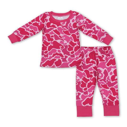 Hot pink camo long sleeves kids girls pajamas