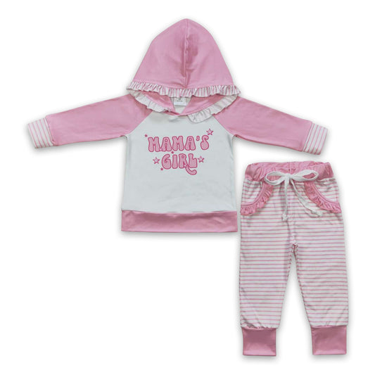 Mama's girl pink hoodie stripe pants baby kids outfits
