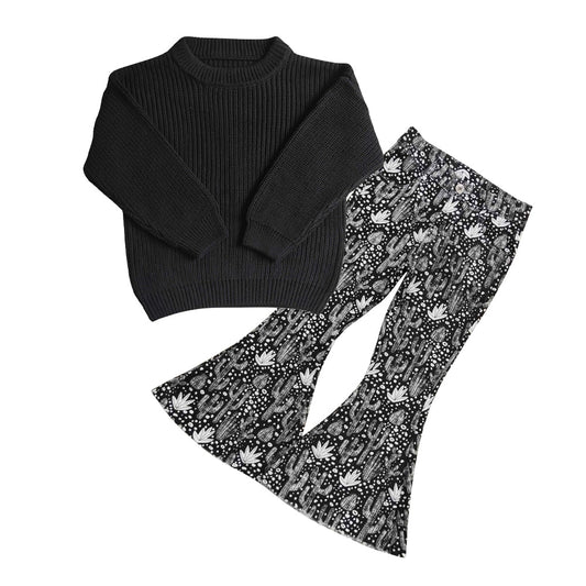 Black sweater cactus jeans kids girls clothes