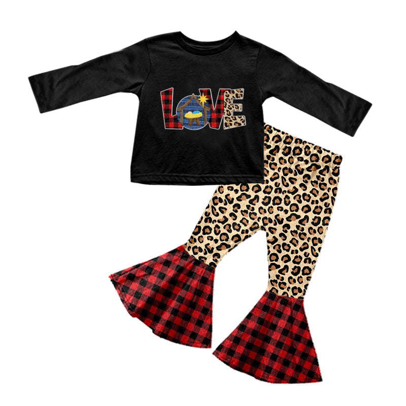 Love leopard palid nativity girls Christmas outfits