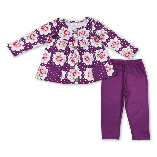 Purple floral pocket tunic polka dots leggings girls clothing