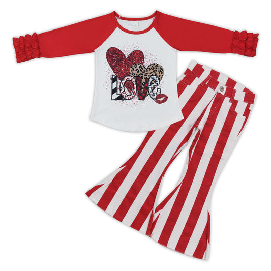 Love heart top red stripe jeans girls valentine's day clothes