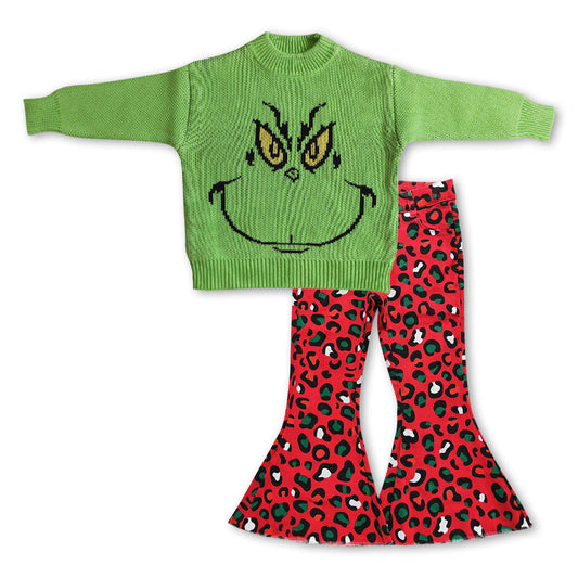 Green face sweater leopard jeans girls Christmas clothes