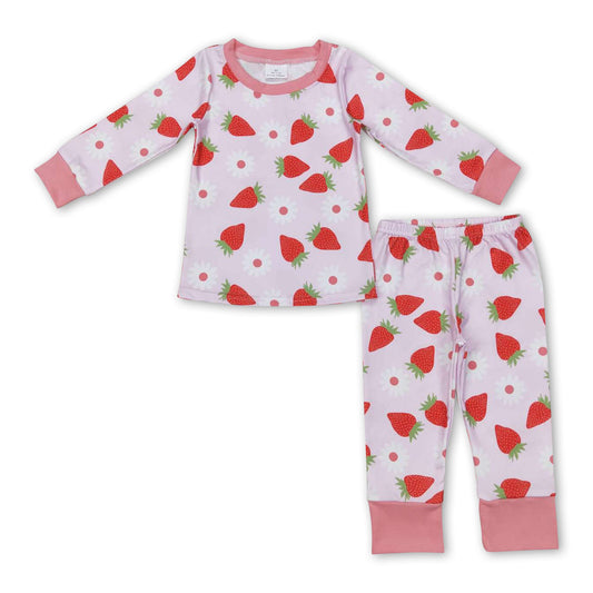 Strawberry flower long sleeves girls spring pajamas