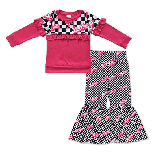 Hot pink ruffle top plaid pants party girls outfits