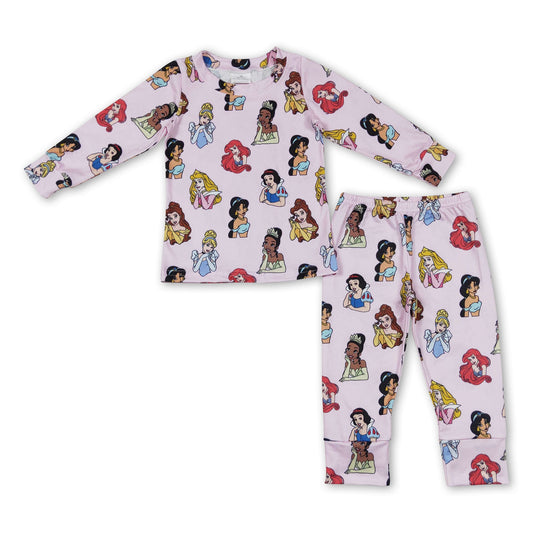 Long sleeves pink princess baby girls pajamas