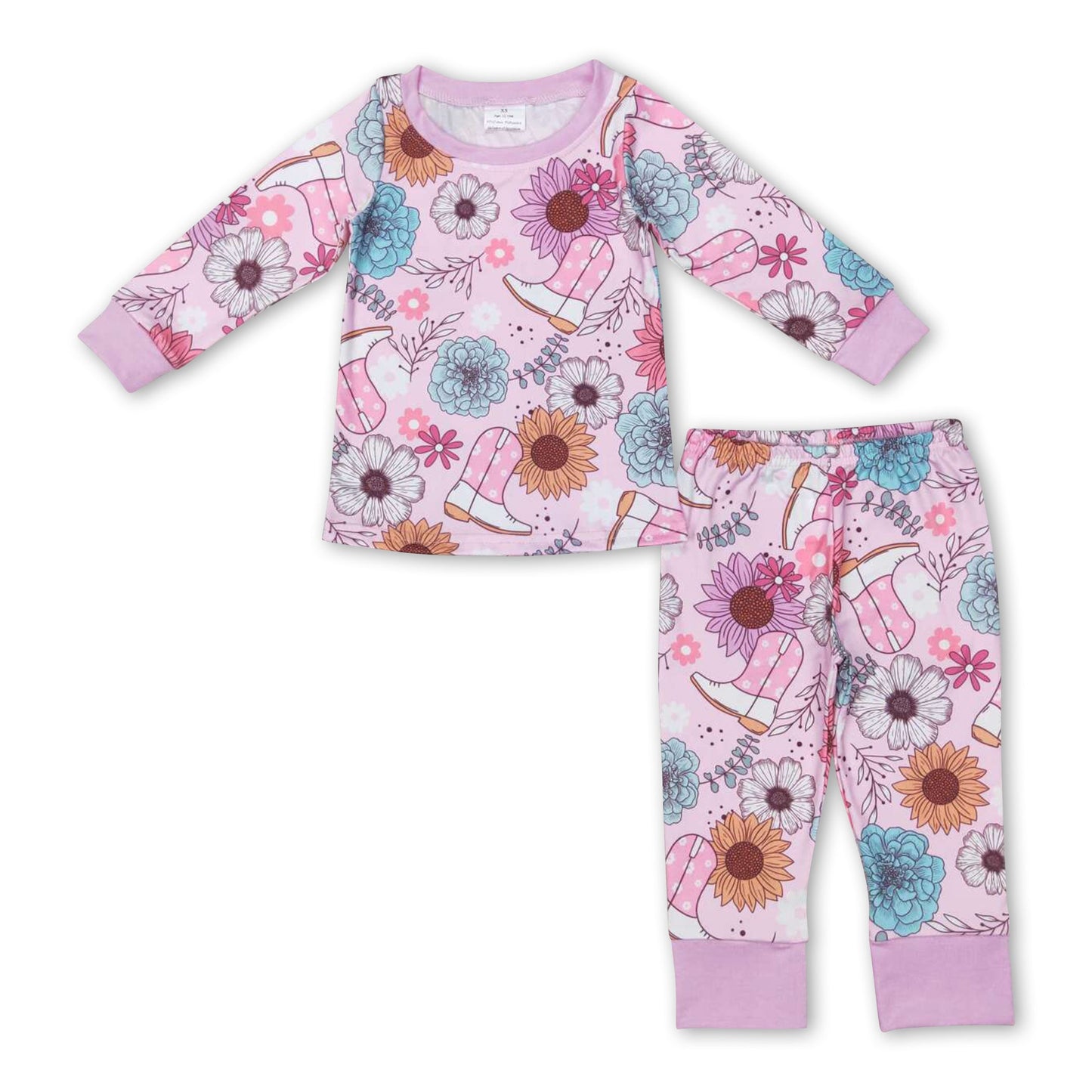 Pink flower boots western girls pajamas