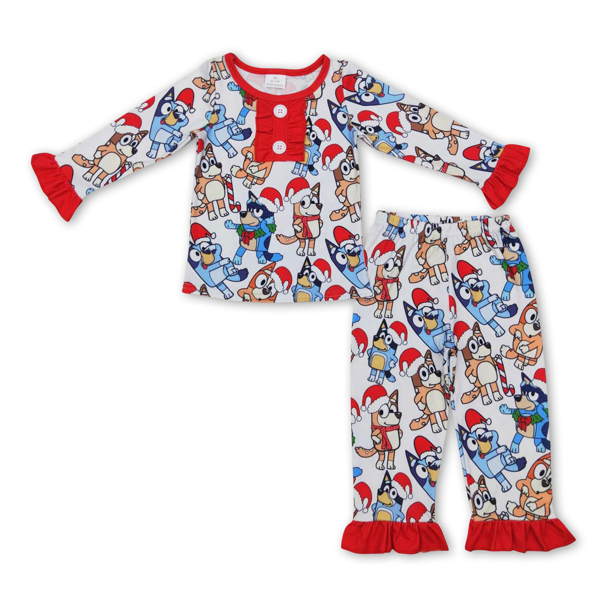 Christmas hat dog ruffle kids girls pajamas