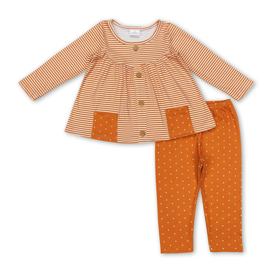 Brown stripe tunic polka dots leggings baby girls clothes