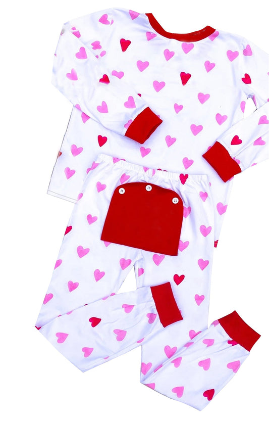 Red pink heart long sleeves kids girls valentine's pajamas