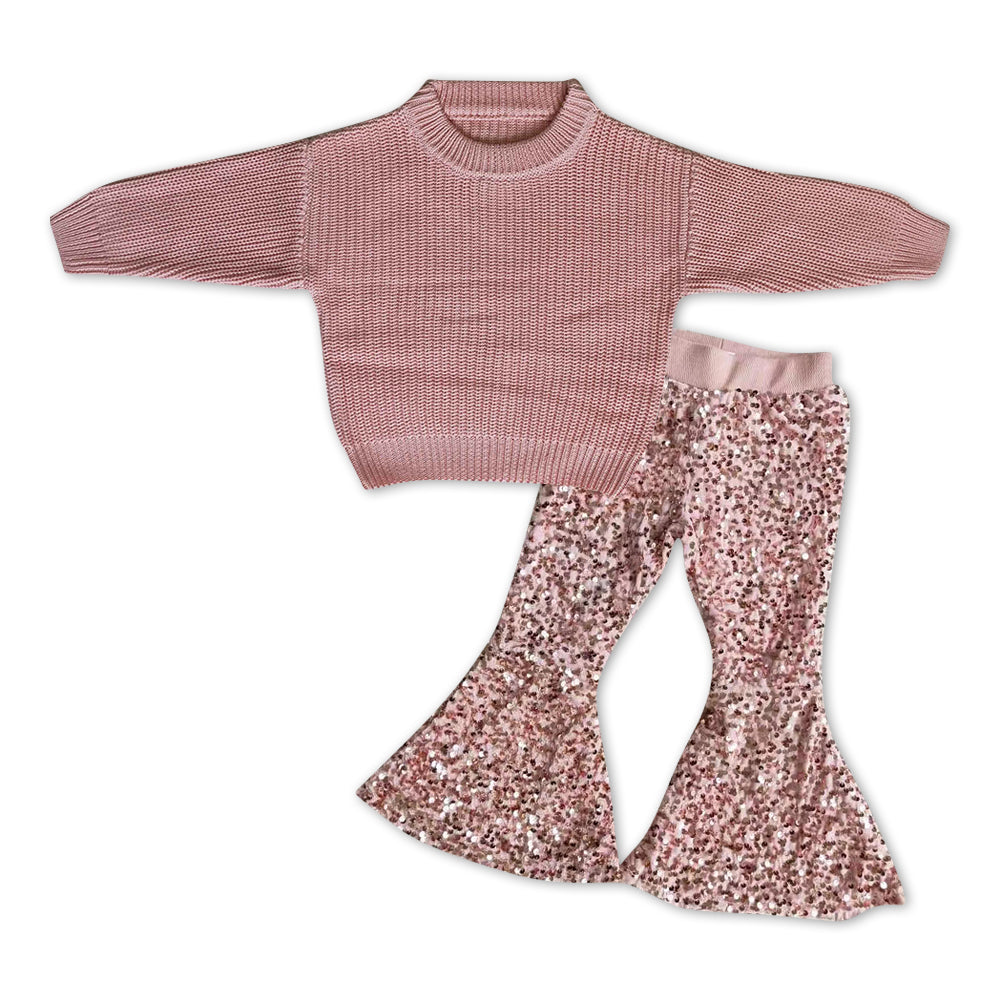 Pink sweater sequin pants kids girls outfits