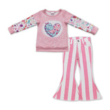 Heart dinosaur top pink stripe pants girls valentine's clothes