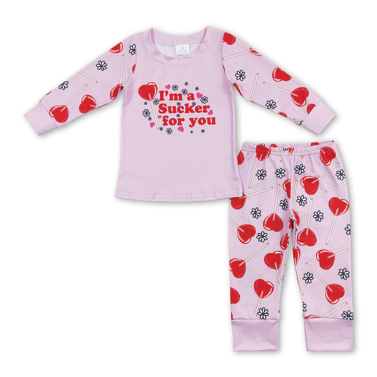 Heart lollipop pink kids girls valentine's pajamas