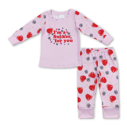 Heart lollipop pink kids girls valentine's pajamas
