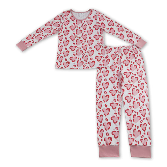 Pink heart long sleeves adult women valentines pajamas