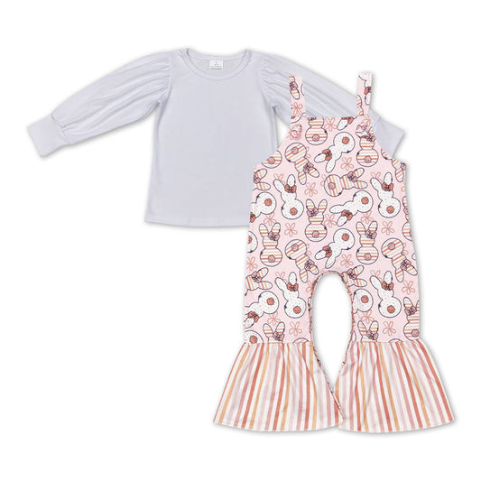White top bunny floral stripe jumpsuit girls easter clothes