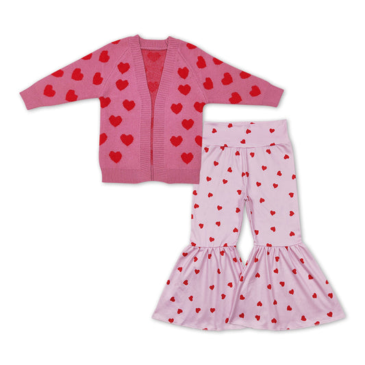 Heart sweater cardigan pants girls valentines outfits