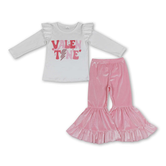 Valentine long sleeves top bell bottom pants girls clothes