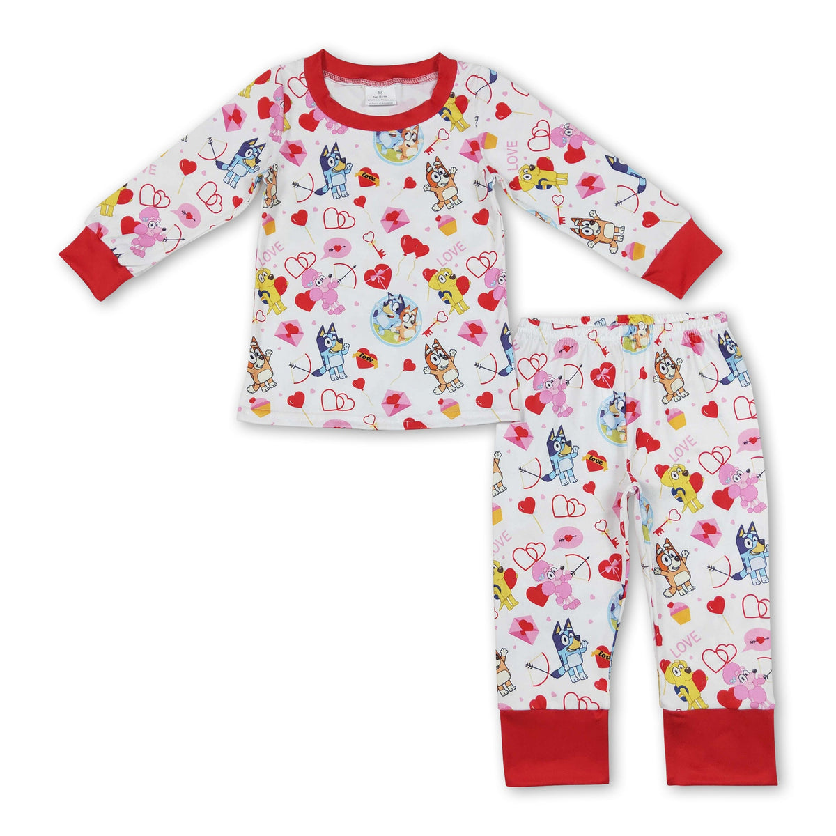 Red heart dog arrow kids girls valentine's pajamas – Yawoo Garment