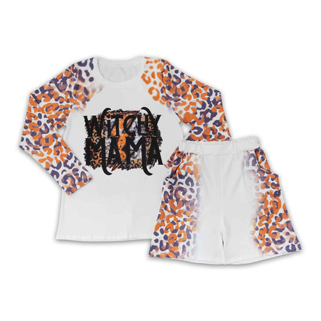Witchy mama leopard long sleeves shir shorts adult Halloween clothes