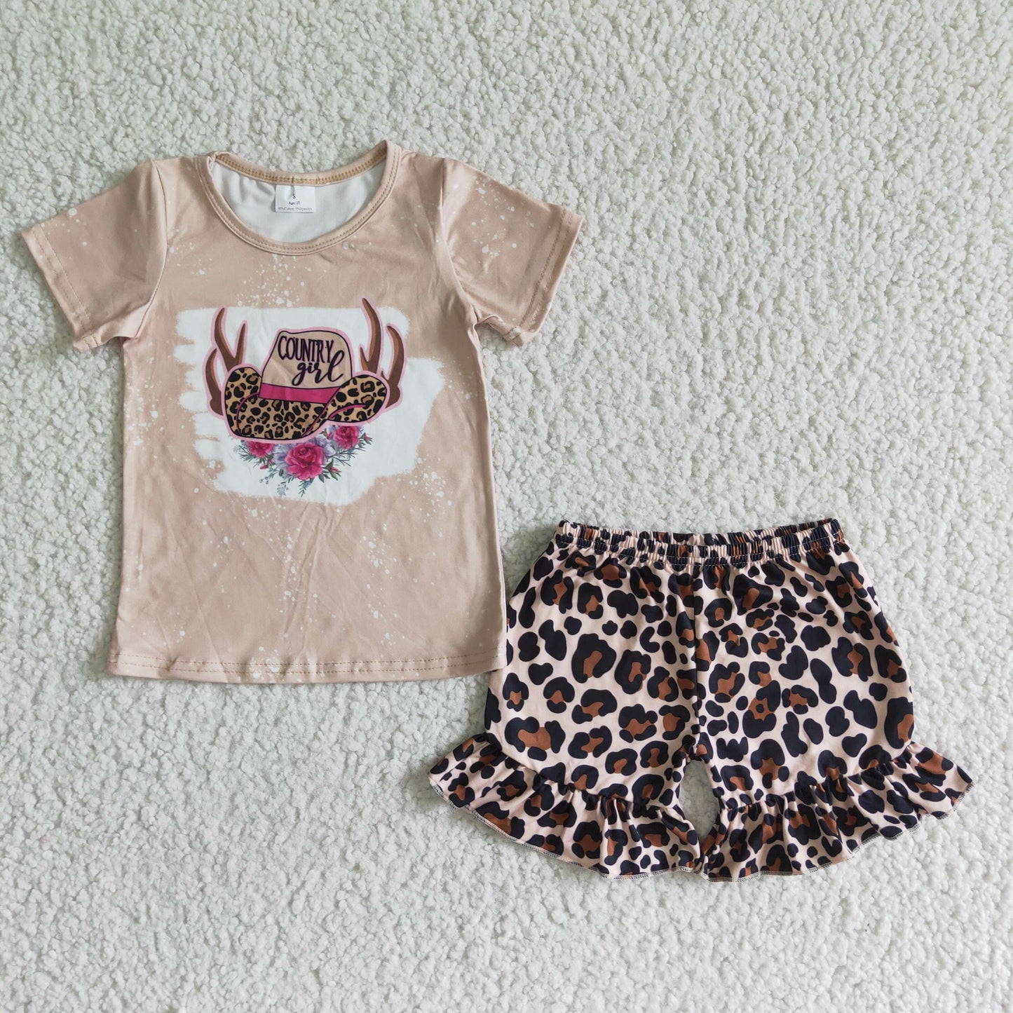 Country girl shirt leopard shorts girls summer clothes
