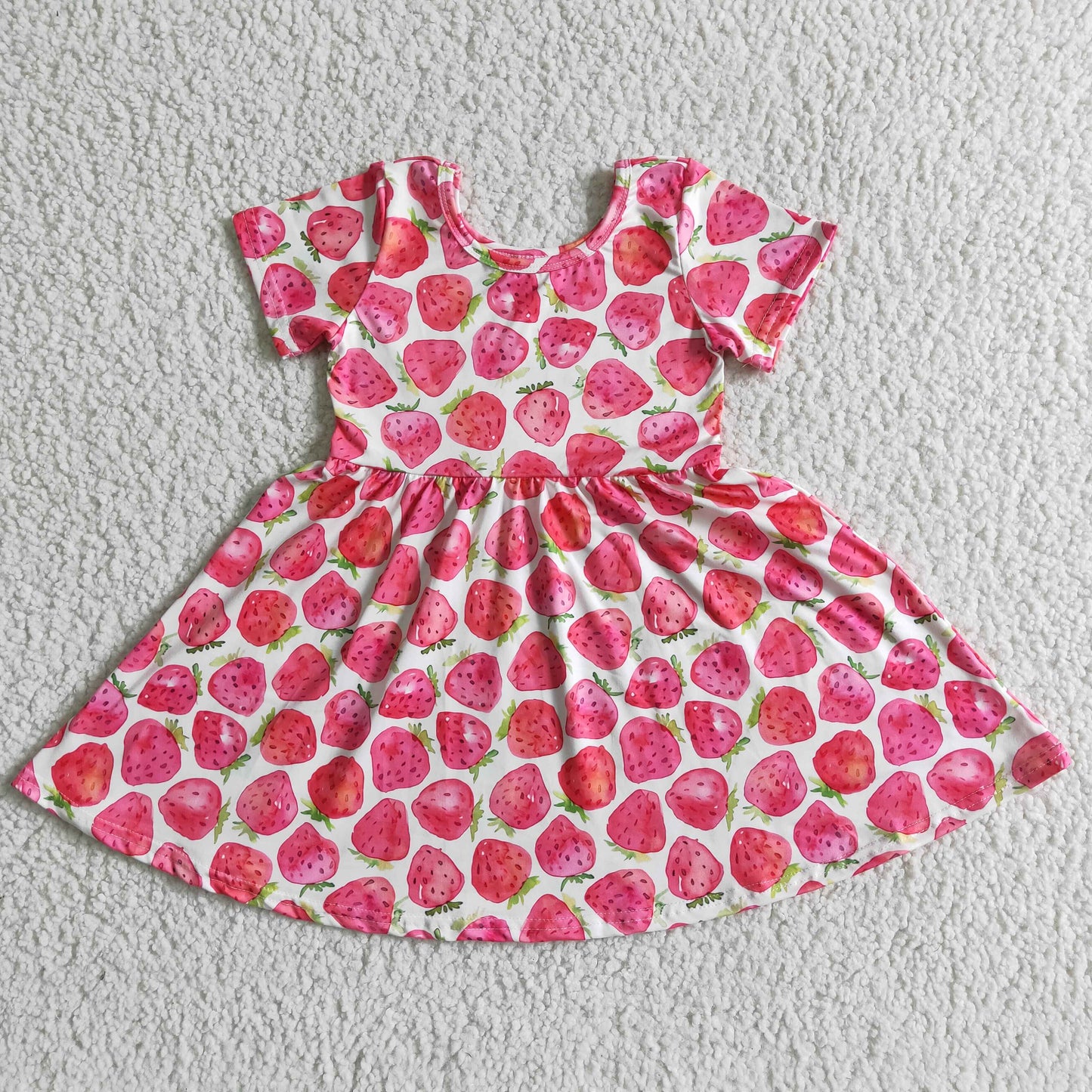 Short sleeve strawberry print baby girls summer twirl dresses