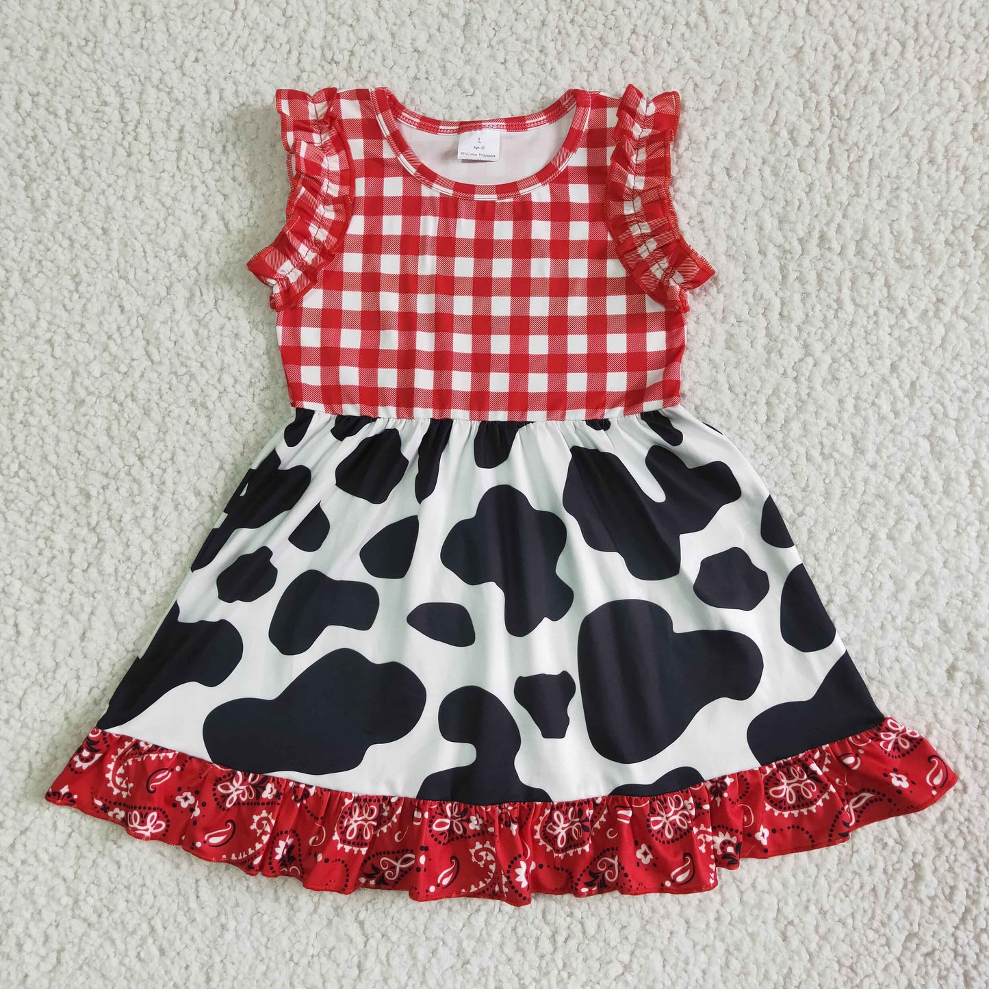 Sleeveless plaid cow print baby girls summer dresses