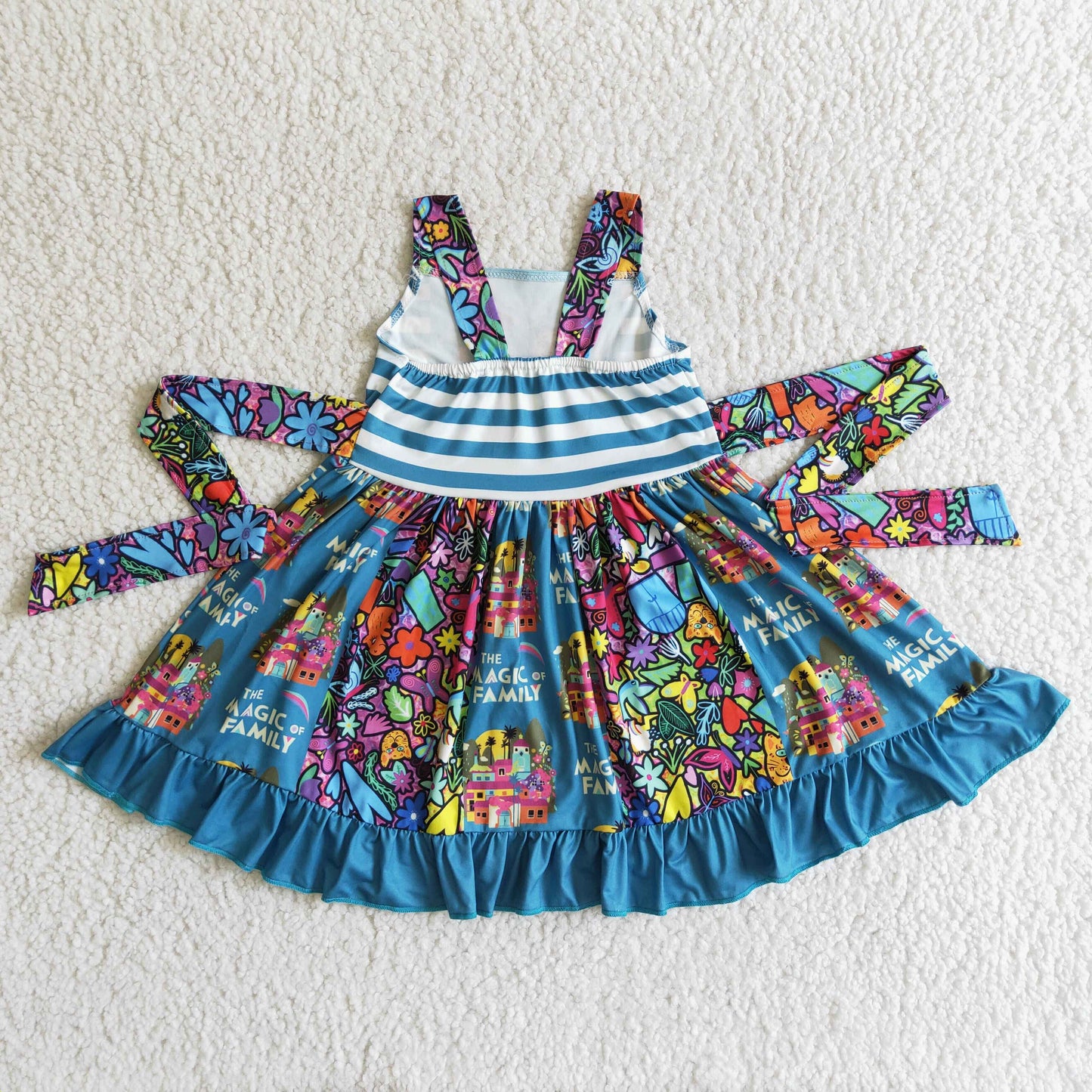Cute magic print sleeveless panel baby girls twirl dresses