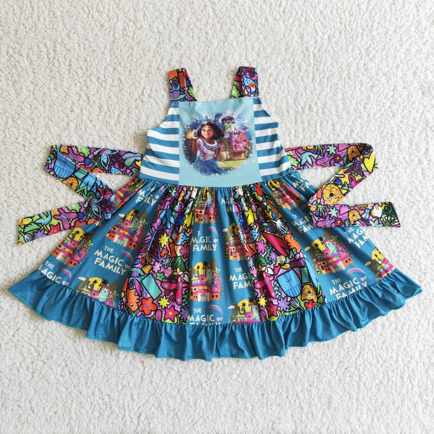 Cute magic print sleeveless panel baby girls twirl dresses