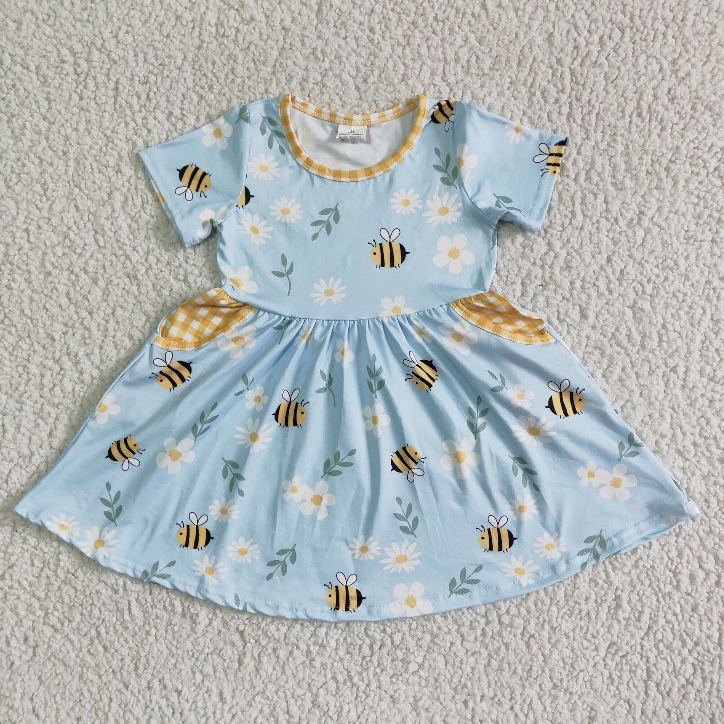 Short sleeve floral bees pocket girls summer twirl dresses