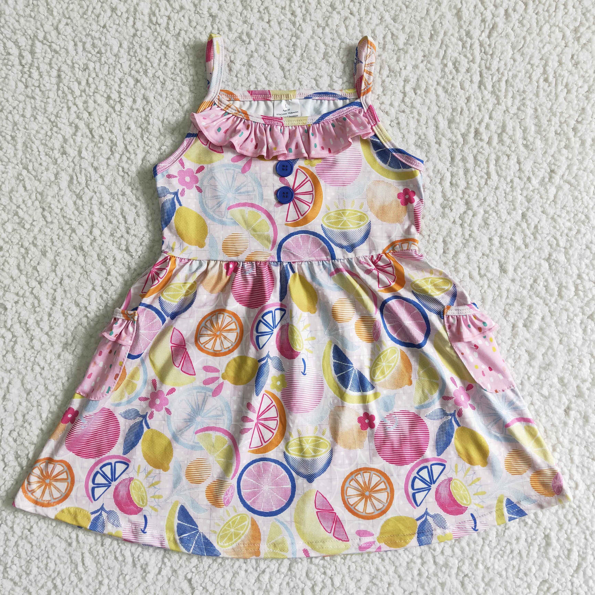 Sleeveless fruit print pocket baby girls summer dresses