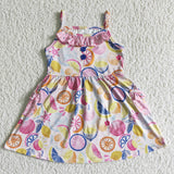 Sleeveless fruit print pocket baby girls summer dresses