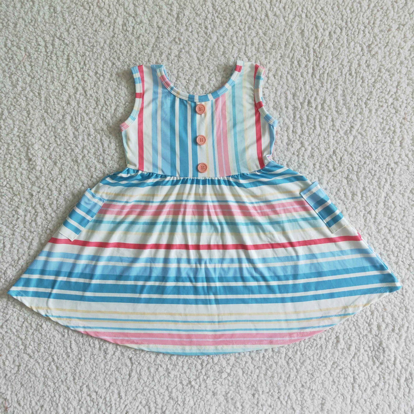 Colorful stripe pocket baby girls summer twirl dresses