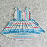 Colorful stripe pocket baby girls summer twirl dresses