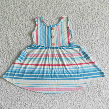 Colorful stripe pocket baby girls summer twirl dresses