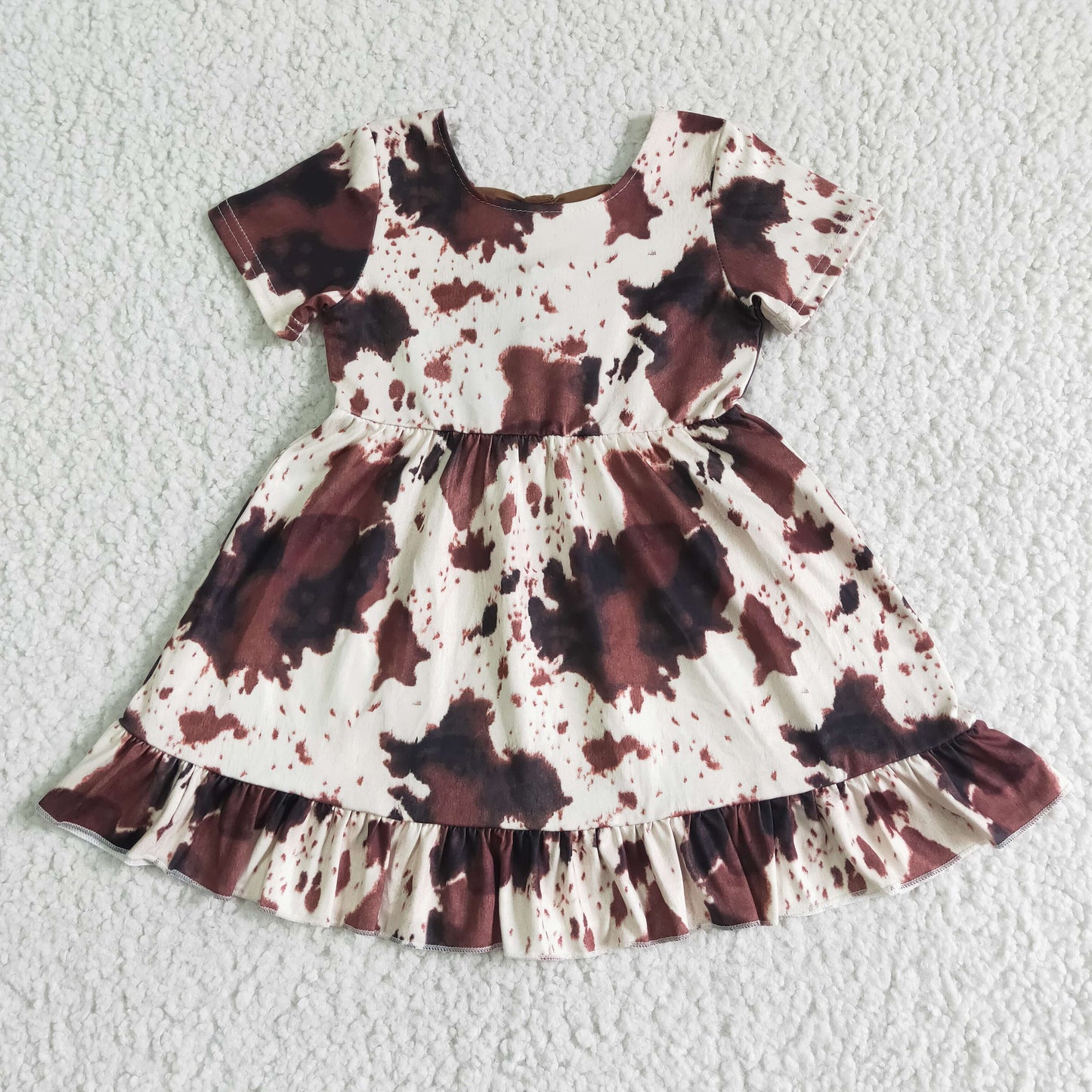 Cow print short sleeve bow backless baby girls summer dresses