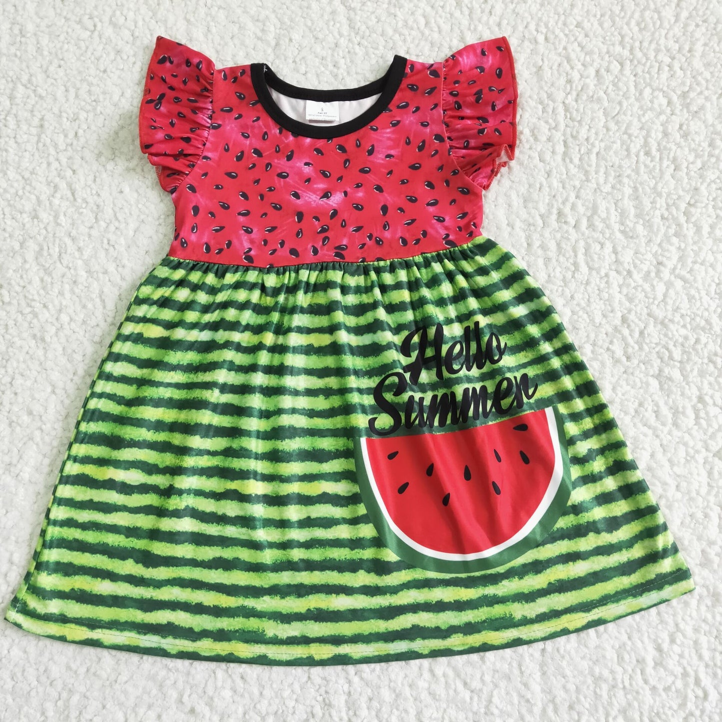 Hello summer watermelon print baby girls summer dresses
