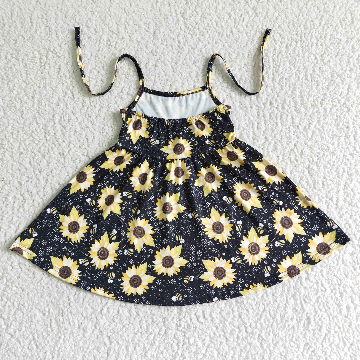 Sleeveless sunflower bee kids girls summer twirl dresses